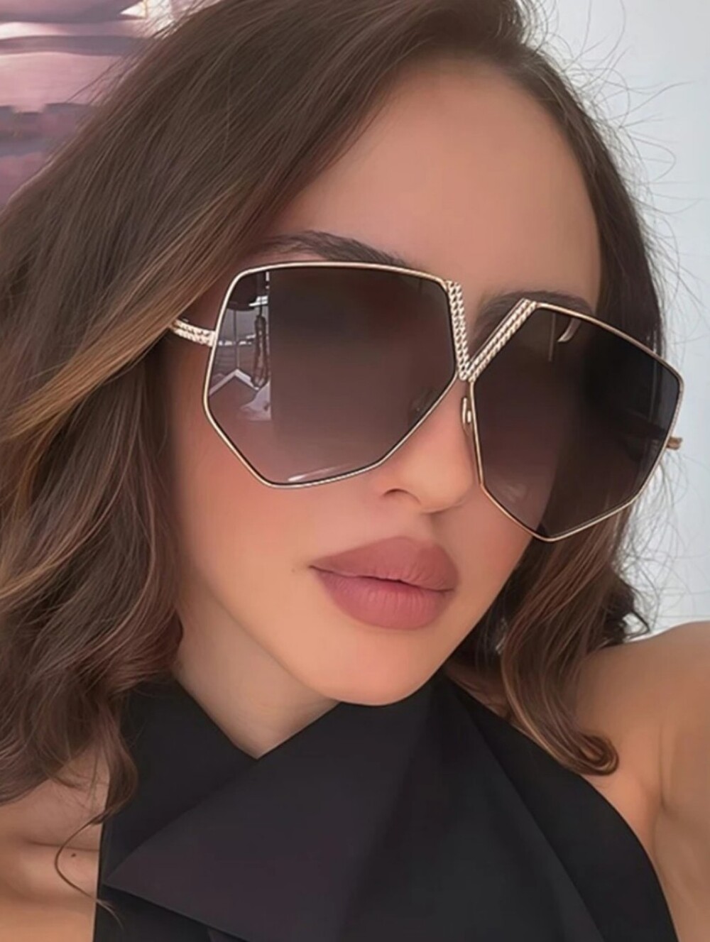 Gold Frame Brown Gradient Women's Sunglasses - Chic Designer Style